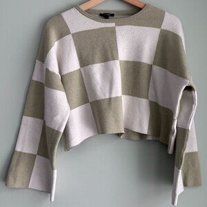 Papermoon Checkered Cropped Sweater_Sage Green & Cream_Size Large